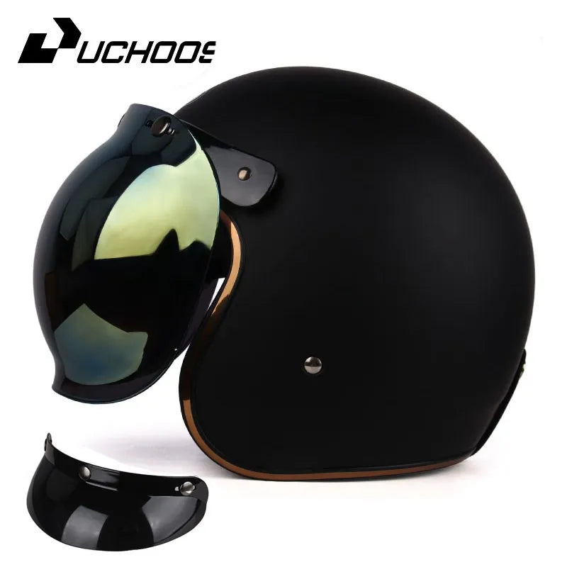 Casque de Moto Rétro Certifié DOT pour Homme, Protection à Visage Ouvert à 73 °, Accessoires pour Harley