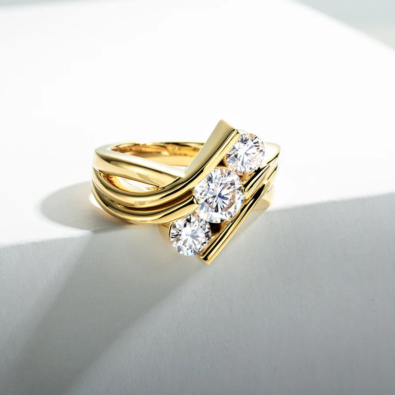 Bague Moissanite en argent regardé 925 pour femme, bijoux de fiançailles, document jaune, 3 charbons, 2 carats