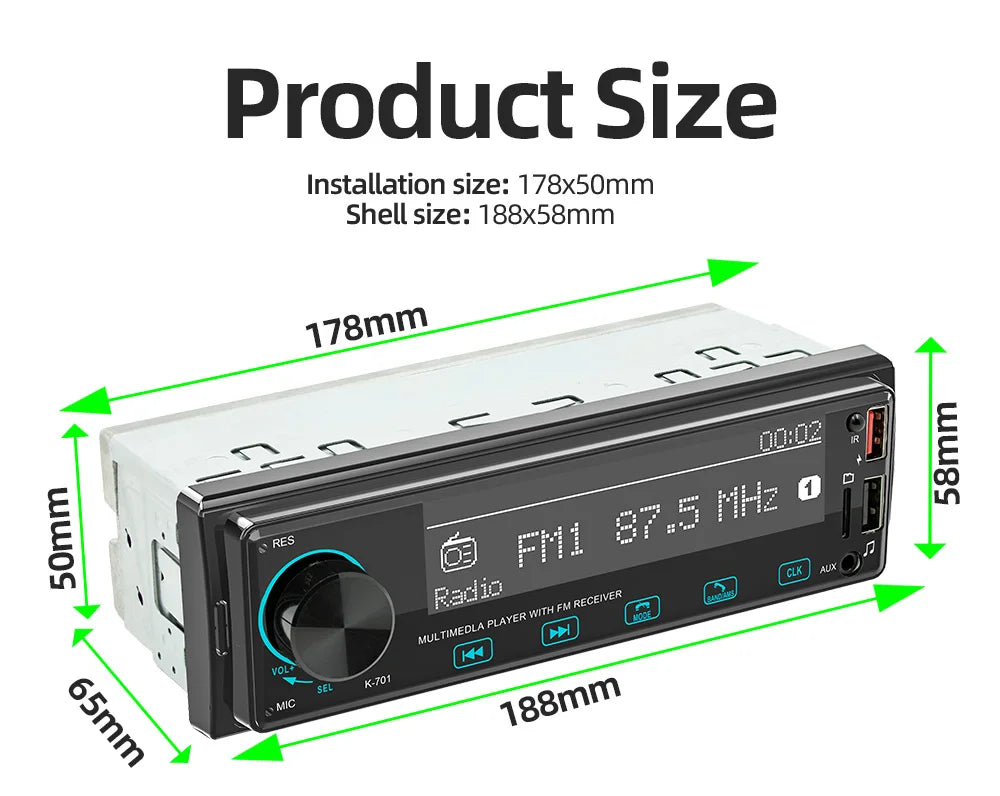 Autoradio BQCC 1DIN MP3 avec Radio DAB – Écran Tactile 2,5", Audio Puissant et Multi-Formats