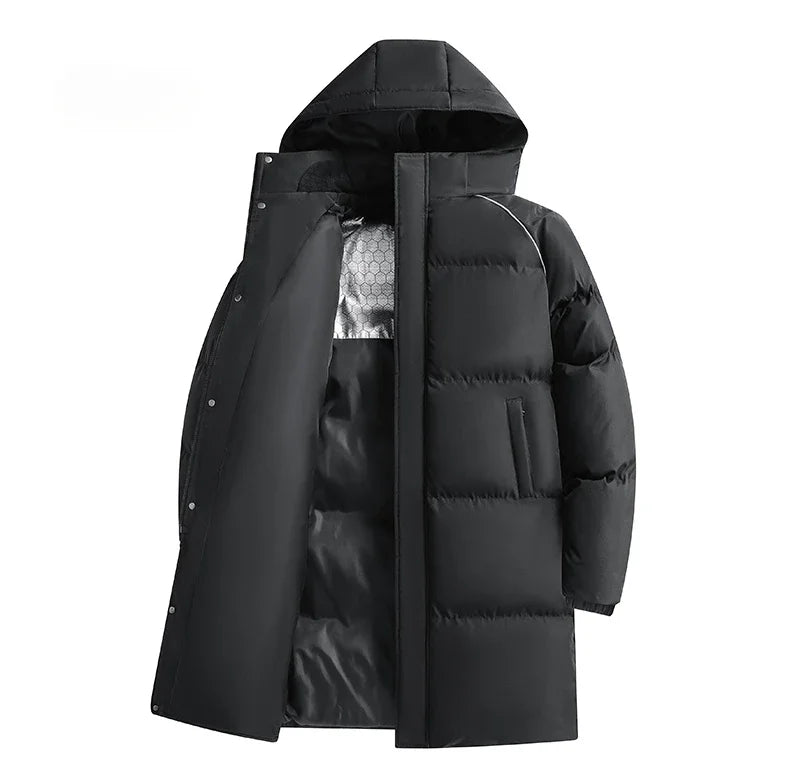 Parka chauffante à capuche pour homme, veste rembourrée, manteau long, veste chaude, technologie graphène, style coréen, haut de gamme, couple, hiver, 2024