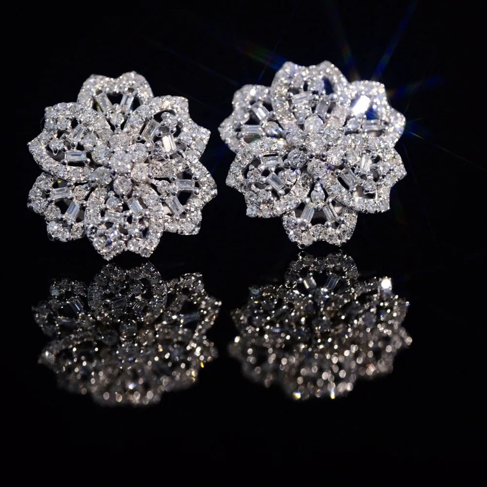 Shelly luxe réel 18K or blanc massif Au750 bijoux diamants naturels 0.90 carats squelette fleurs boucles d'oreilles pour les femmes cadeau