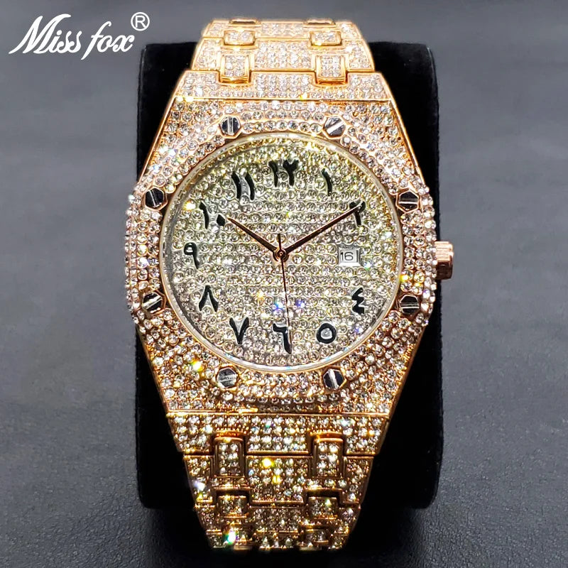 Luxus Voller Diamant Uhren für Männer Marke Hip Hop Iced Out Arabischen Ziffern Mode Stahl Wasserdichte Uhr Drop Shipping