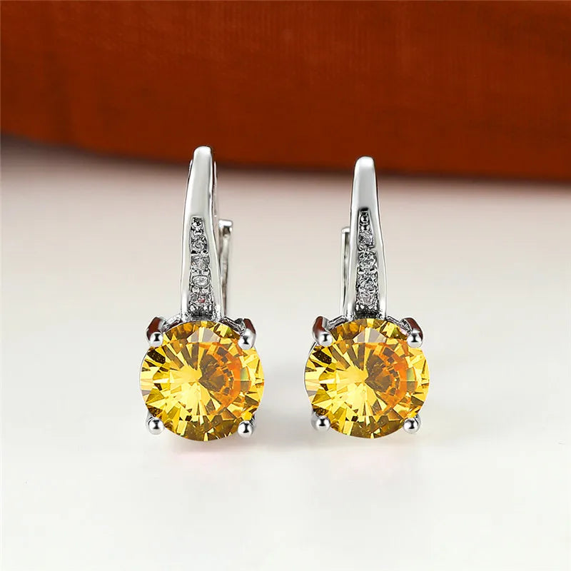 Boucles d'oreilles rondes en pierre blanche pour femmes, bijoux de mariage, cristal, classique, argent, document, femme, luxe