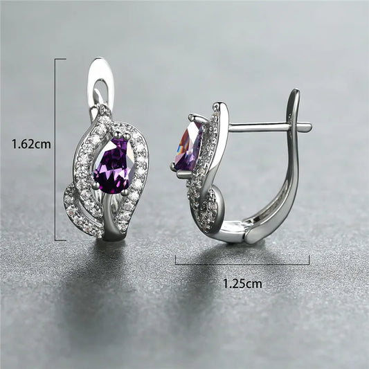 Boucles d'oreilles en pierre goutte d'eau pour femmes, mignonnes, multicolores, Zircon, feuille de cristal de luxe, breloque, couleur argent, boucles d'oreilles de mariage pour femmes