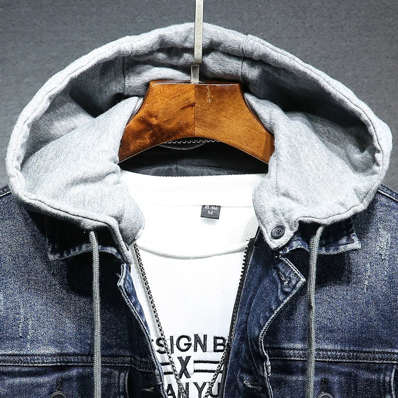 Veste en denim homme WTHINLEE – Hiver, capuche et doublure chaude