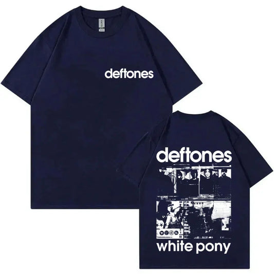 Rock Band Deftones blanc poney Double face impression T-shirt hommes Hip Hop Alternative métal surdimensionné Streetwear mâle mode T-shirt