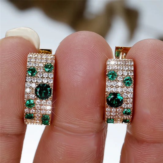 Boucles d'oreilles rondes en Zircon blanc vert pour femmes, bijoux de luxe, Vintage, couleur or, Simple, pour mariage