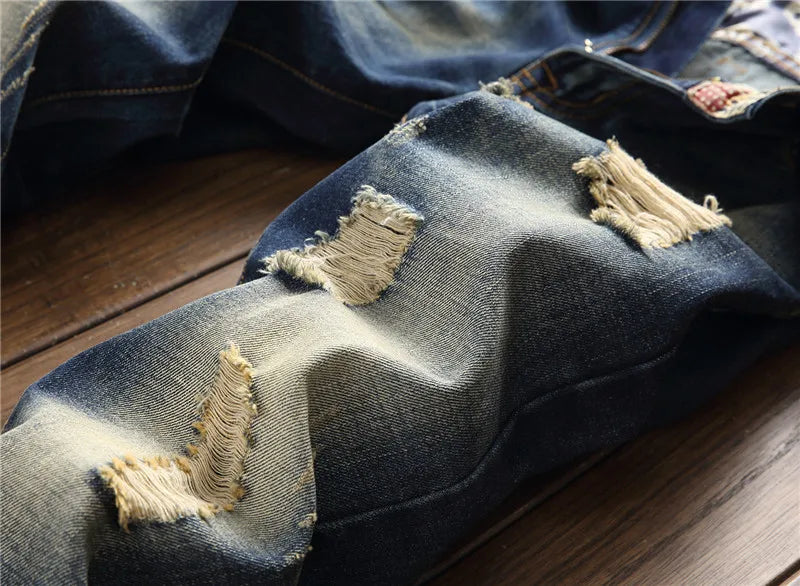 Men Jeans Streetwear Ripped Denim Pants Trend Trousers Hole Ruined Casual Biker Destroyed Regular Straight