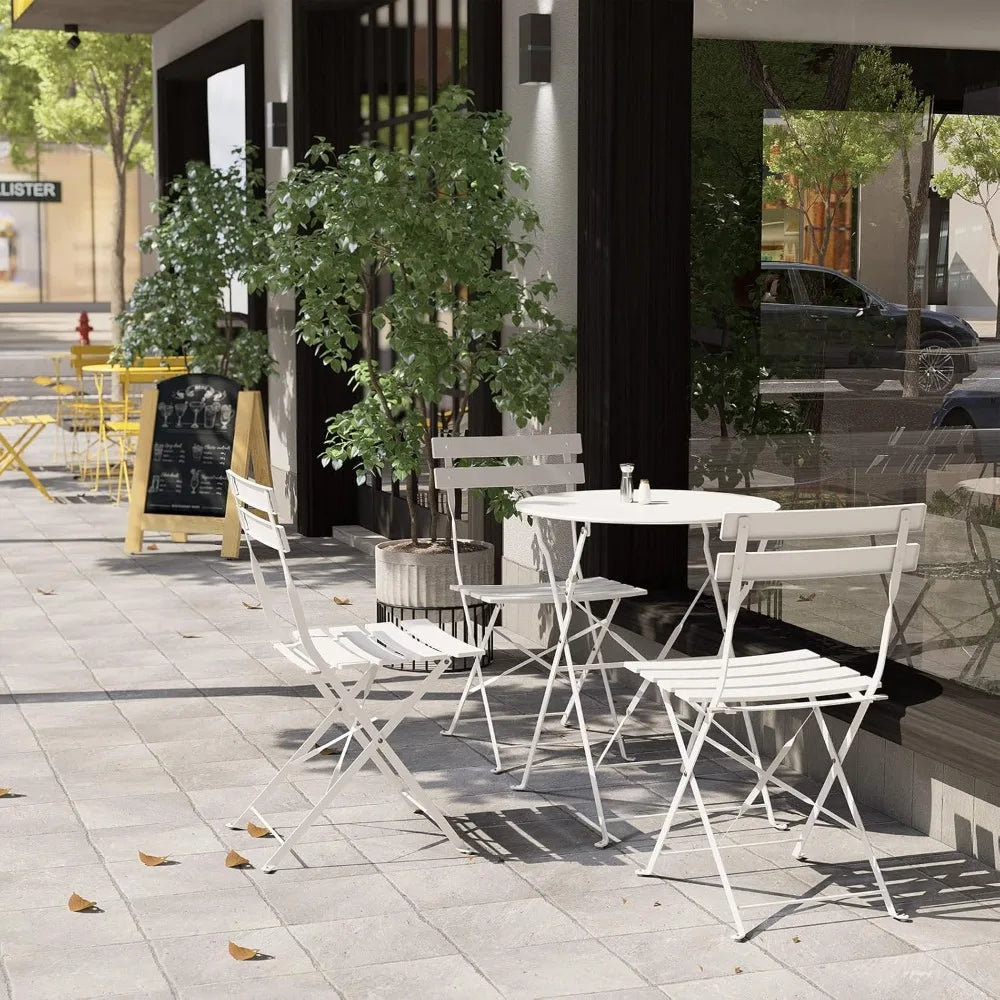Ensemble bistro, 2 chaises pliantes et 1 table ronde, différentes couleurs, mobilier de jardin, acier enduit de poudre, ensemble bistro pour balcon