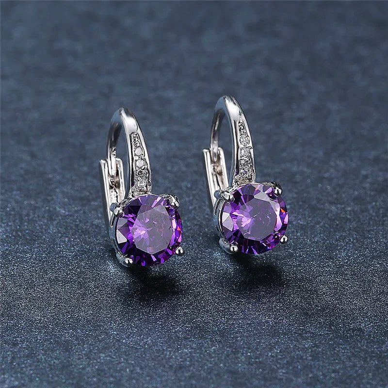 Boucles d'oreilles rondes en pierre blanche pour femmes, bijoux de mariage, cristal, classique, argent, document, femme, luxe