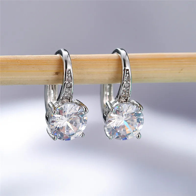 Boucles d'oreilles rondes en pierre blanche pour femmes, bijoux de mariage, cristal, classique, argent, document, femme, luxe