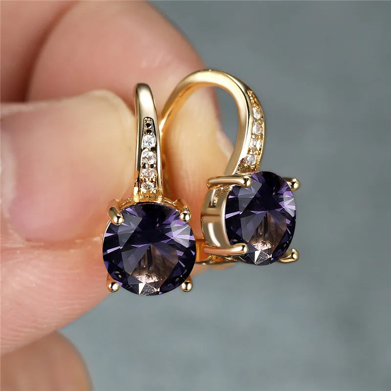 Boucles d'oreilles à clip rondes classiques pour femmes, bijoux de mariage en pierre de cristal arc-en-ciel mystique, document doré délicat
