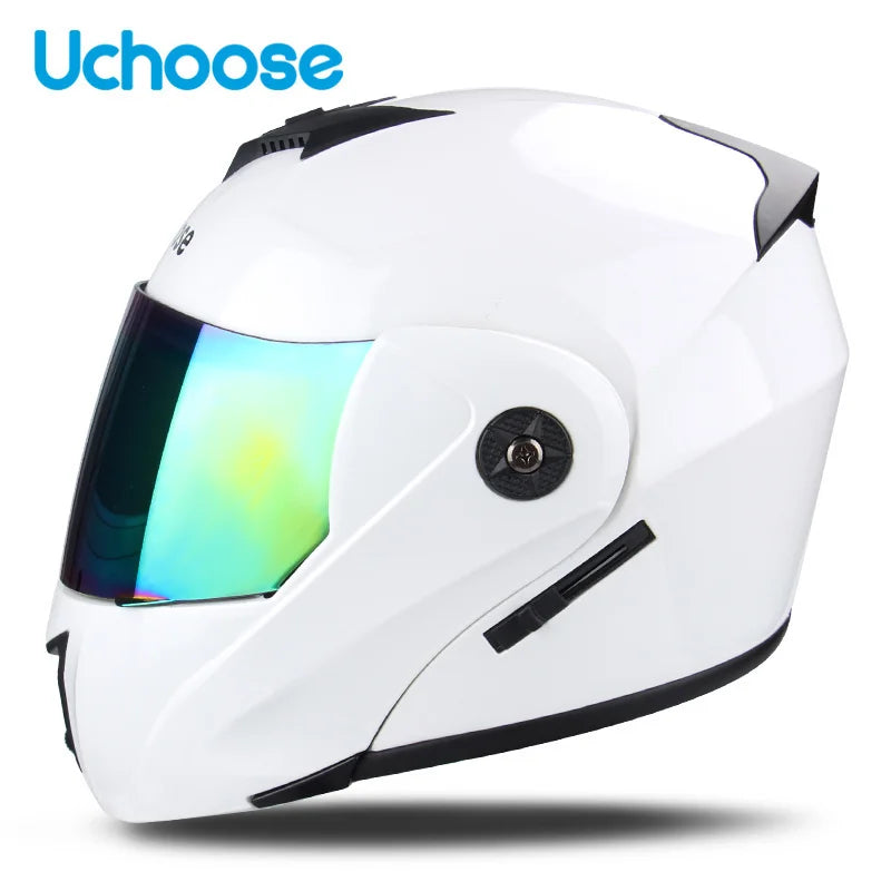Uchoose Casque à Section transversale Double lentille Certification DOT Casque de moto de sécurité Casque à rabat modulaire Casque unisexe avec visière