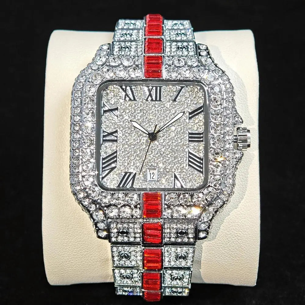 Montres de luxe en diamant rouge pour hommes, marque ummy GUET, Hip Hop, glacé, bling, bijoux, montre-bracelet, mode, étanche, horloges à quartz carrées