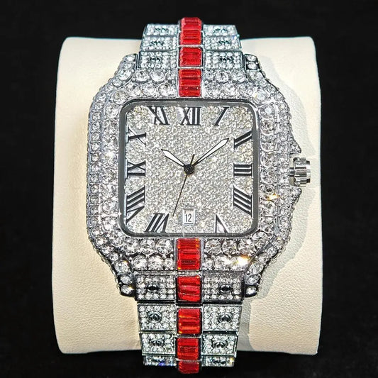 Montres de luxe en diamant rouge pour hommes, marque ummy GUET, Hip Hop, glacé, bling, bijoux, montre-bracelet, mode, étanche, horloges à quartz carrées