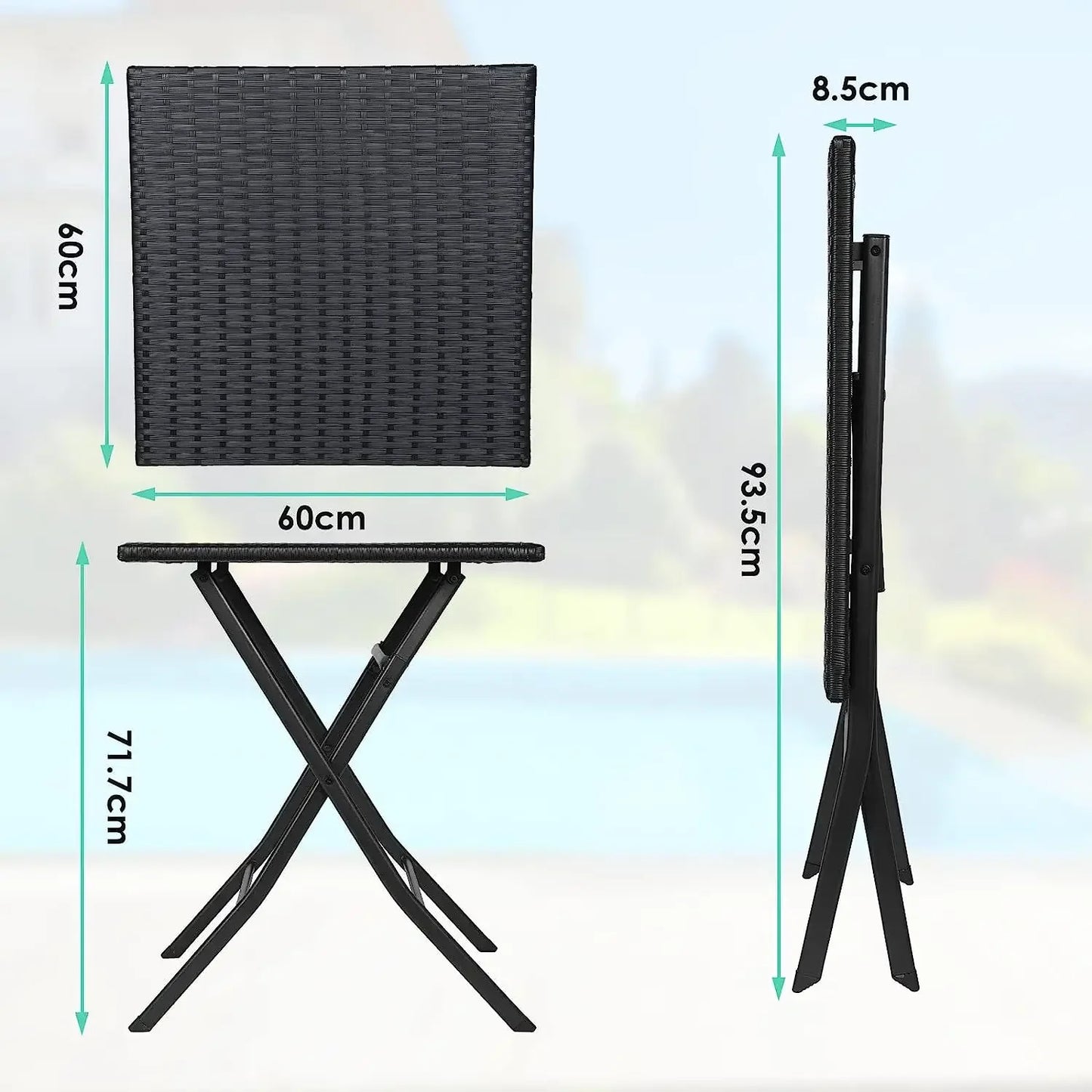 Ensemble de table pliante et 2 chaises d'extérieur, meubles pliants, chaise en rotin, table de pique-nique de camping portable, ensemble de balcon, 3 pièces