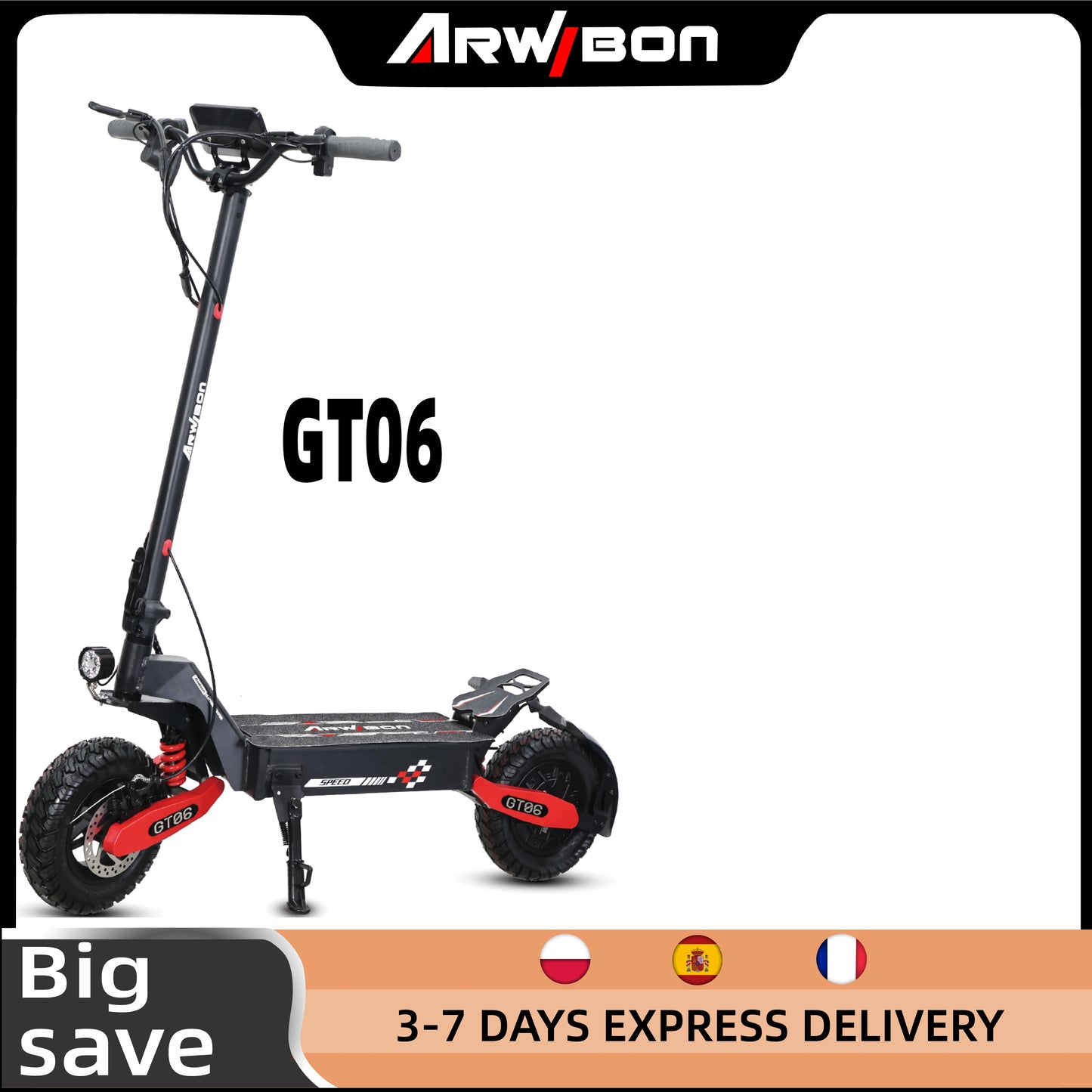 ARWIBON GT06 – Trottinette Électrique Adulte 1200W 48V 23.4Ah | Pneus 11” Tout-Terrain, Pliable, 60 km Autonomie