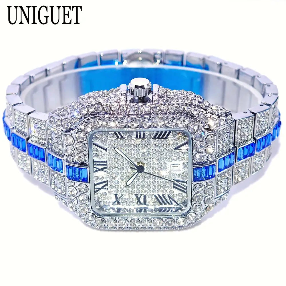 Montres de luxe en diamant rouge pour hommes, marque ummy GUET, Hip Hop, glacé, bling, bijoux, montre-bracelet, mode, étanche, horloges à quartz carrées