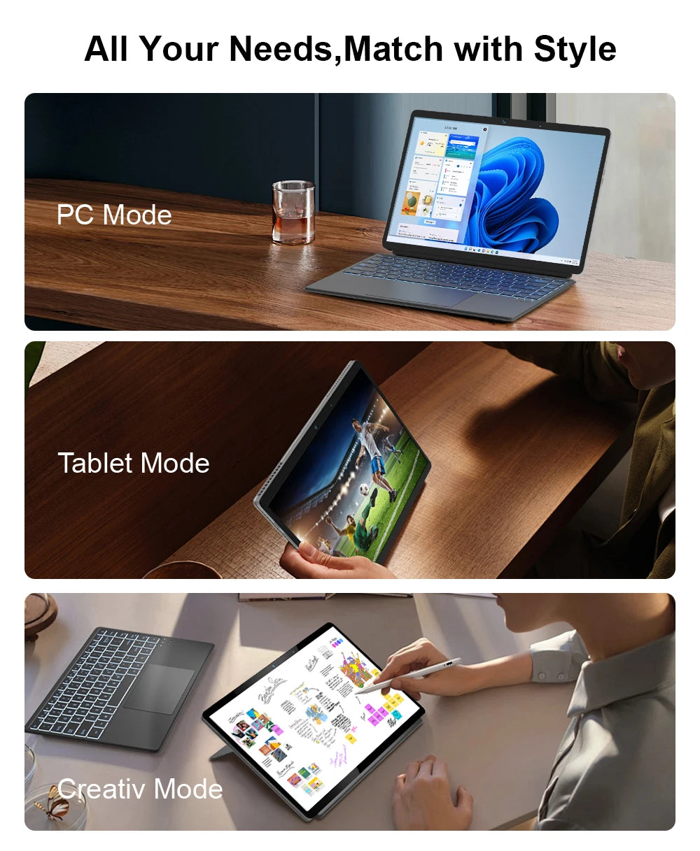 PC Portable 2-en-1 : Performance et Polyvalence avec l'écran tactile 1200P