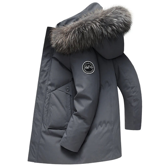 Mode hommes doudoune hiver col de fourrure artificielle coupe-vent chaud manteau à capuche décontracté affaires polyvalent bureau vêtements 3XL