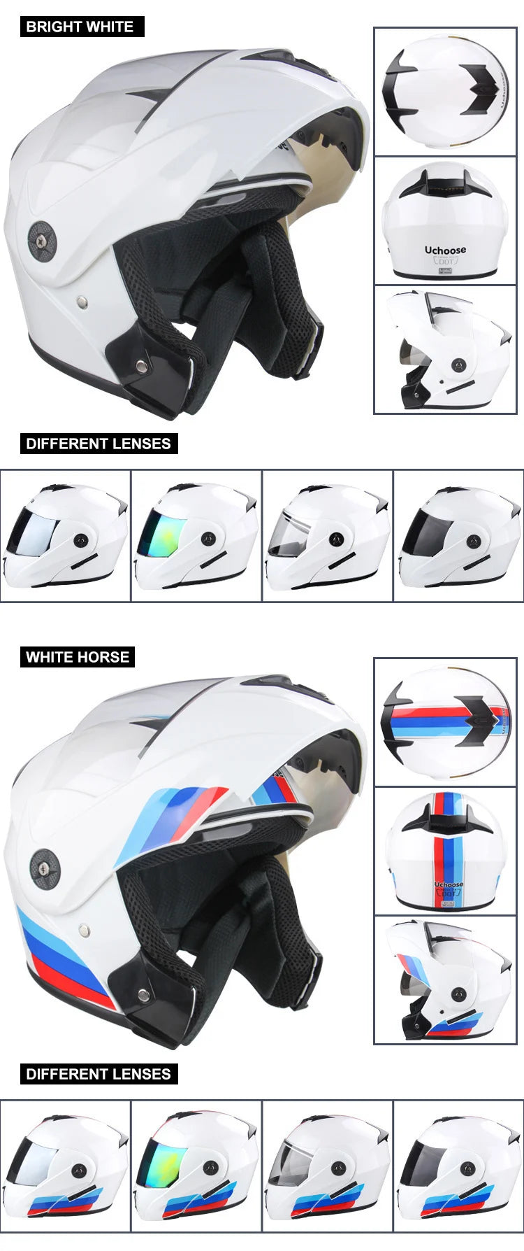 Uchoose-Casque de moto unisexe avec visière, double lentille, section transversale, certification DOT, casque de sécurité modulaire, casque à rabat