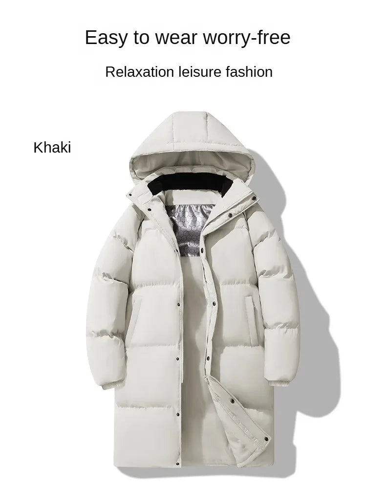 Parka chauffante à capuche pour homme, veste rembourrée, manteau long, veste chaude, technologie graphène, style coréen, haut de gamme, couple, hiver, 2024