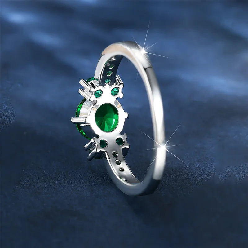 Green Zunderes-Bague de fiançailles en pierre ronde pour femme, cristal de luxe, pierre de naissance de mai, matiques fines, vintage, bijoux de mariage, document en argent