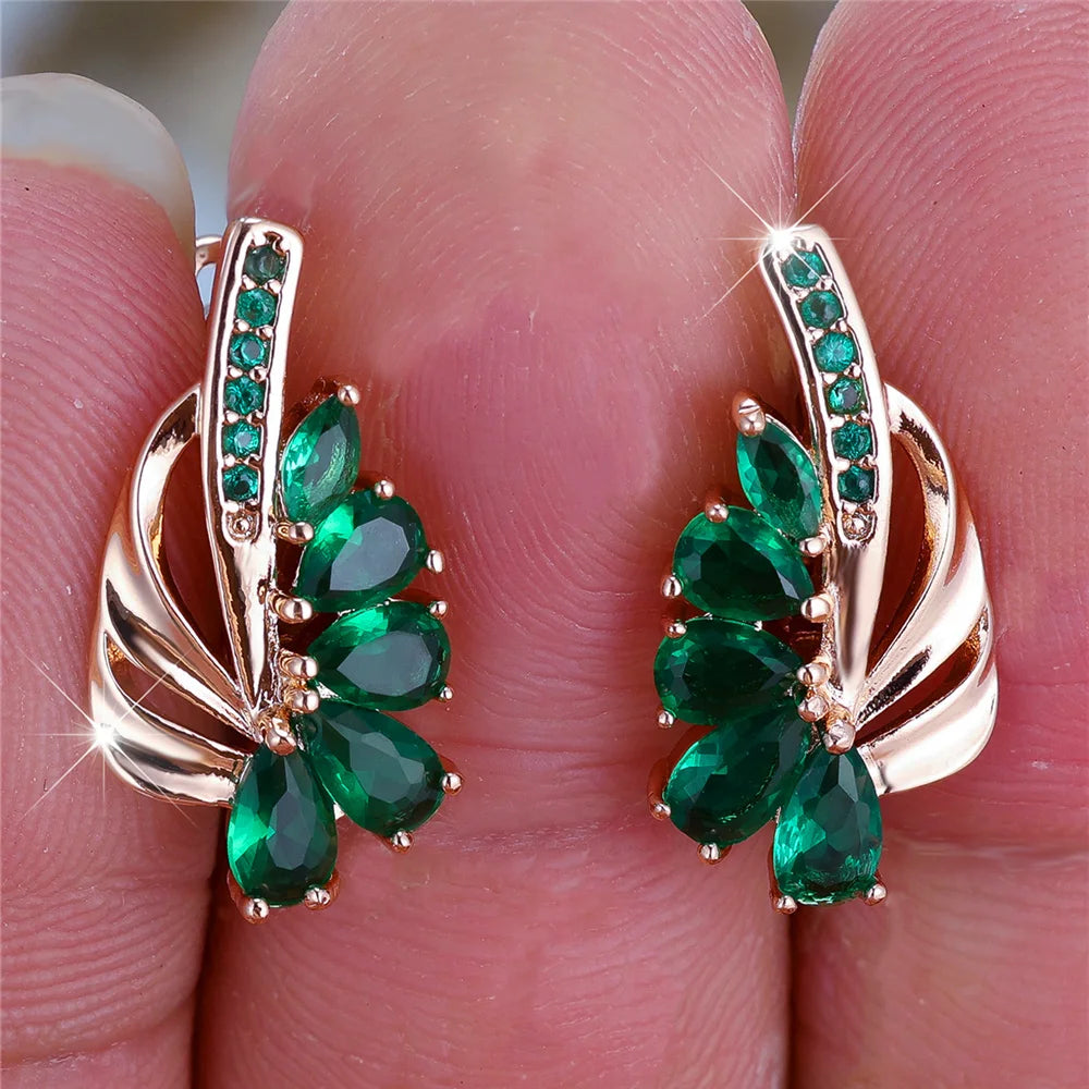 Boucles d'oreilles clip en pierre pour femme, bijoux de mariage, breloque, document doré, couleur verte, luxe