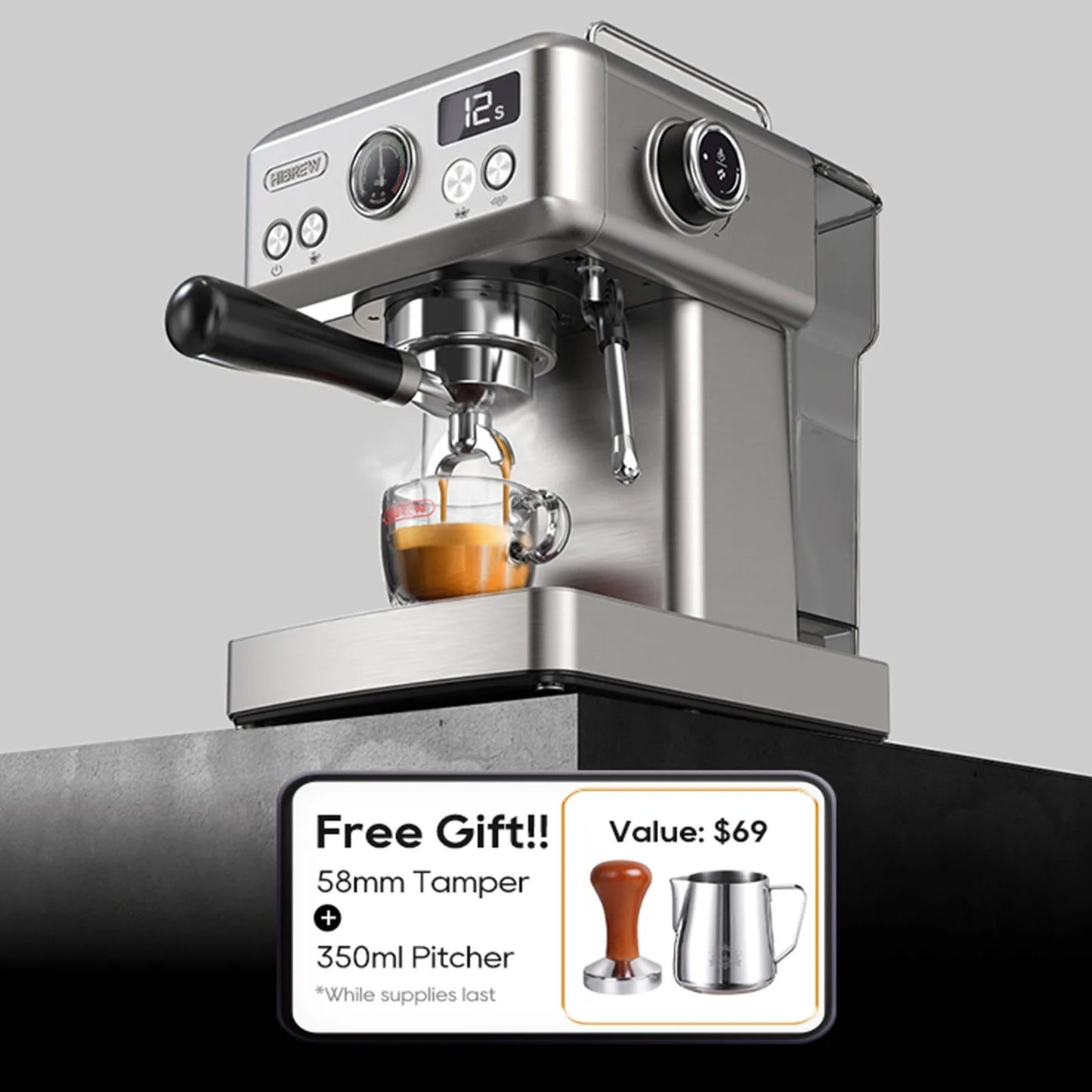 Machine à Expresso Semi-Automatique HiBREW H10A – 19 Bars, Température et Volume Réglables