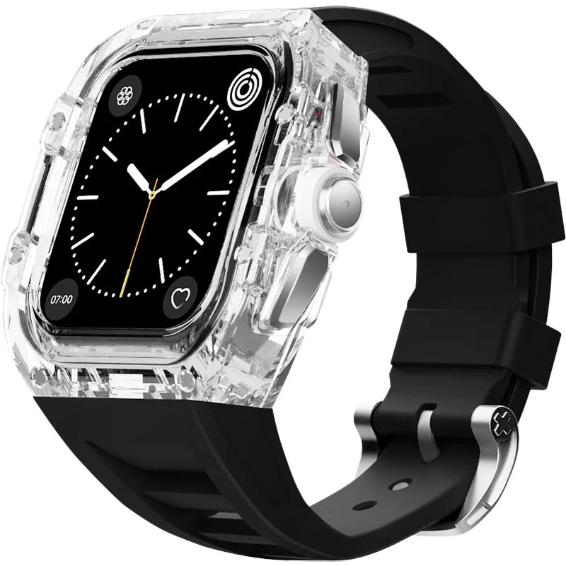 Coque Transparente + Bracelet Fluoroélastomère pour Apple Watch (44/45 mm)