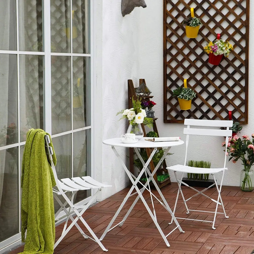 Ensemble bistro, 2 chaises pliantes et 1 table ronde, différentes couleurs, mobilier de jardin, acier enduit de poudre, ensemble bistro pour balcon