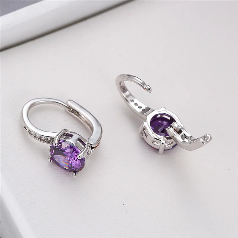 Boucles d'oreilles rondes en pierre blanche pour femmes, bijoux de mariage, cristal, classique, argent, document, femme, luxe