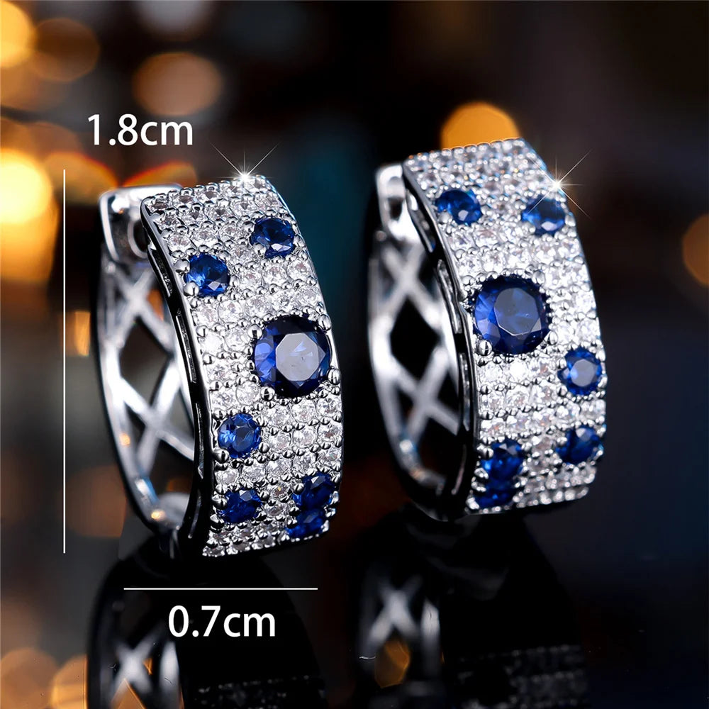 Boucles d'oreilles rondes en pierre de Zircon blanc et bleu pour femmes, bijoux de mariage couleur or à la mode