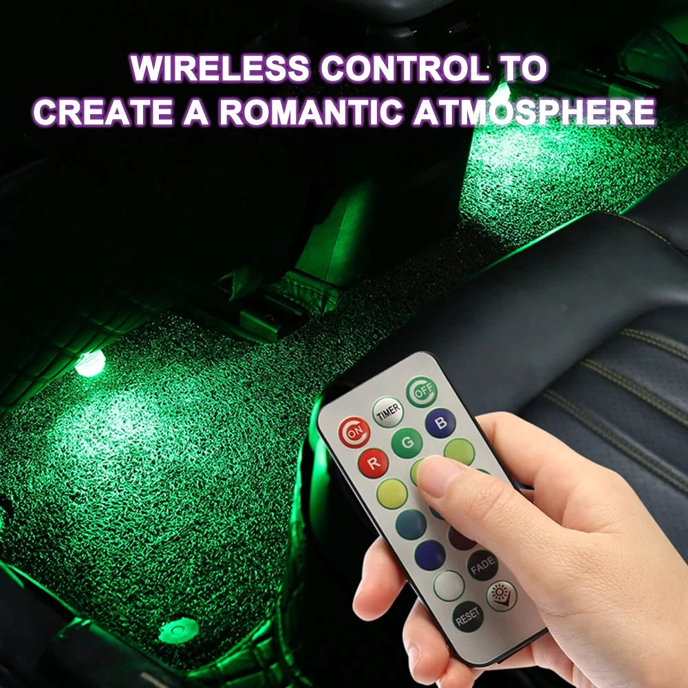 Lumière ambiante LED sans fil pour intérieur de voiture, décoration télécommandée, toit automatique, lampe avec batterie colorée, escales au pied