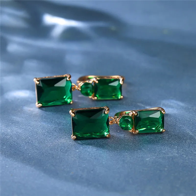 Boucles d'Oreilles Carrées en Clip Vert pour Femme, Bijoux Mignons, Vintage, en Or, pour Document de Mariage