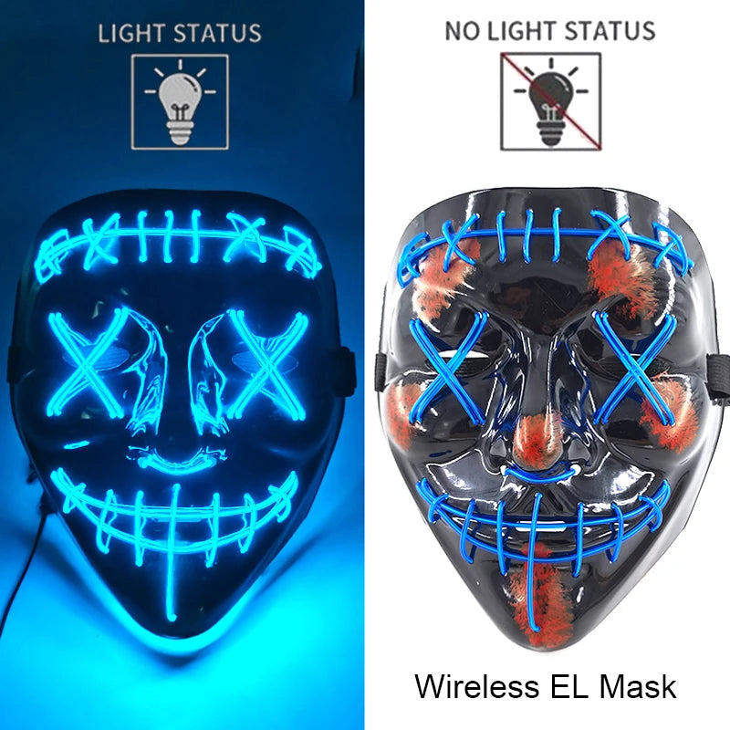 Masque Néon Lumineux EL – Halloween, Cosplay et Purge Effrayant pour Adultes