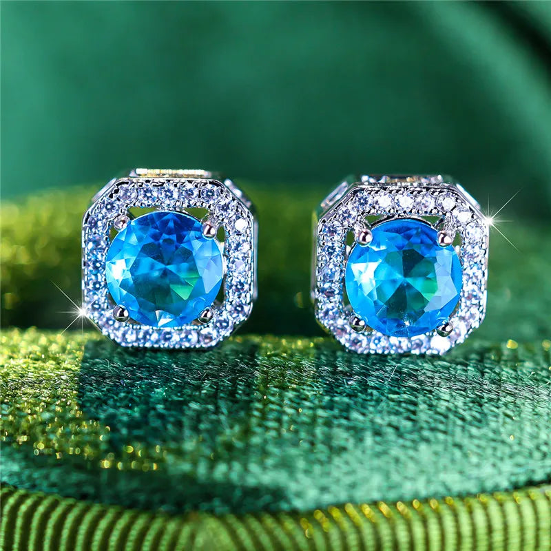 Boho-Boucles d'oreilles rondes violettes en pierre pour femme, bijoux de mariage, mignon document en argent, été