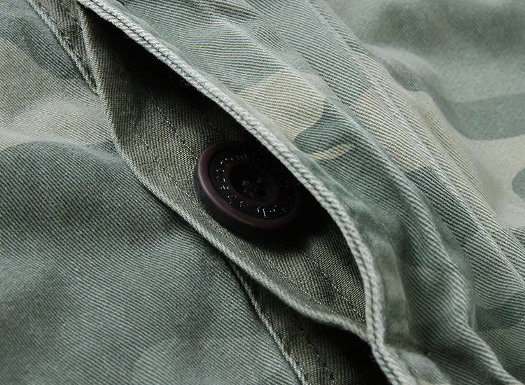 Veste militaire homme en denim – Col roulé, poches pratiques, printemps/automne