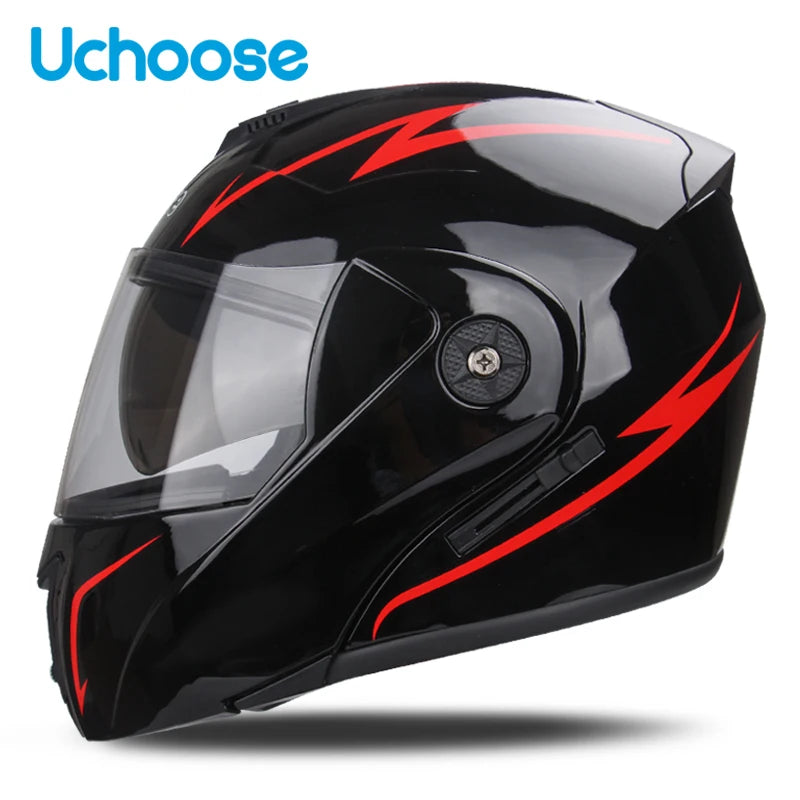 Uchoose Casque à Section transversale Double lentille Certification DOT Casque de moto de sécurité Casque à rabat modulaire Casque unisexe avec visière