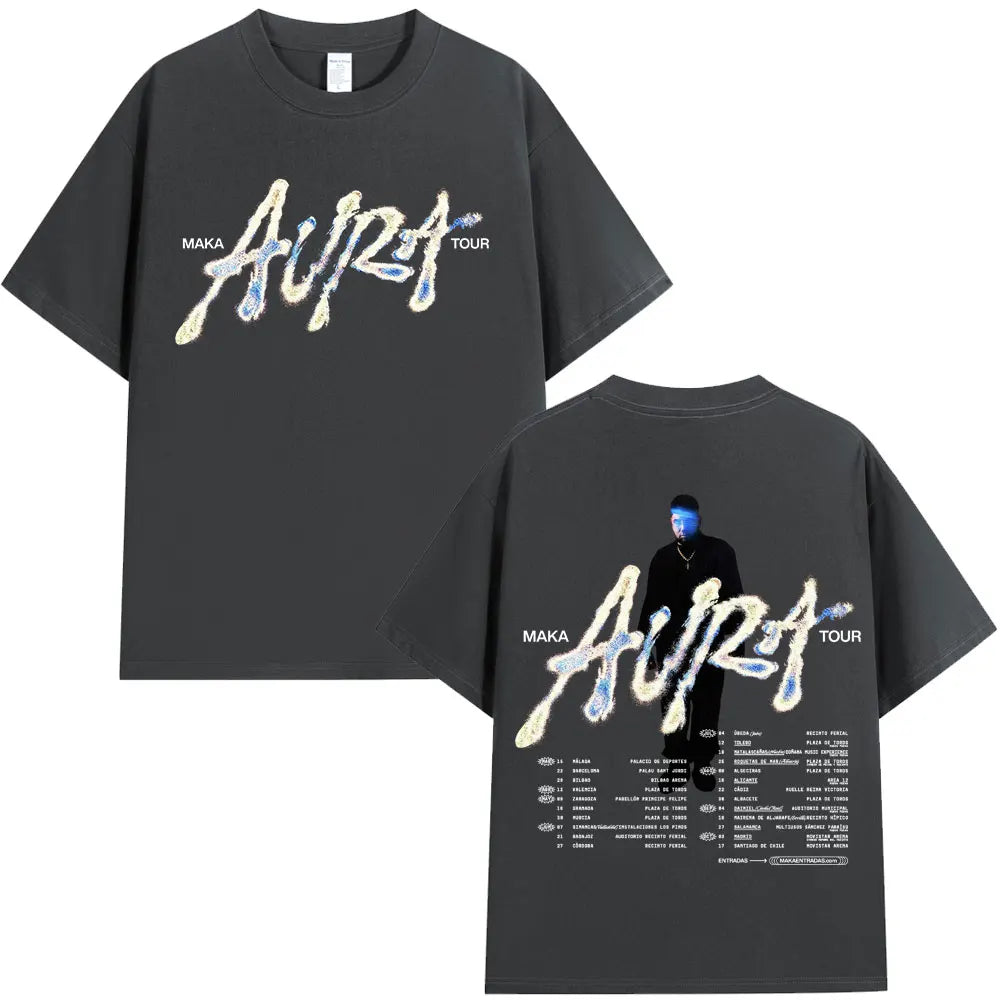 Rappeur Maka 2025 Aura Tour Merch T-shirts hommes femmes mode Vintage T-shirt décontracté coton col rond manches courtes T-shirt Streetwear
