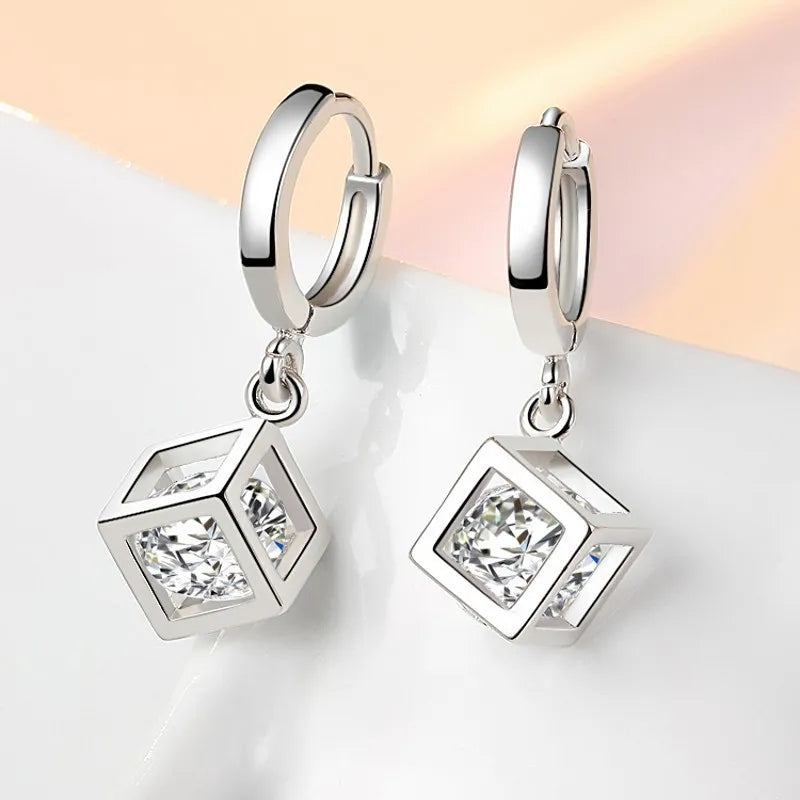 Boucles d'oreilles créoles en argent regardé 925 pour femmes, cube magique simple, accessoires de bijoux de mariage, tempérament