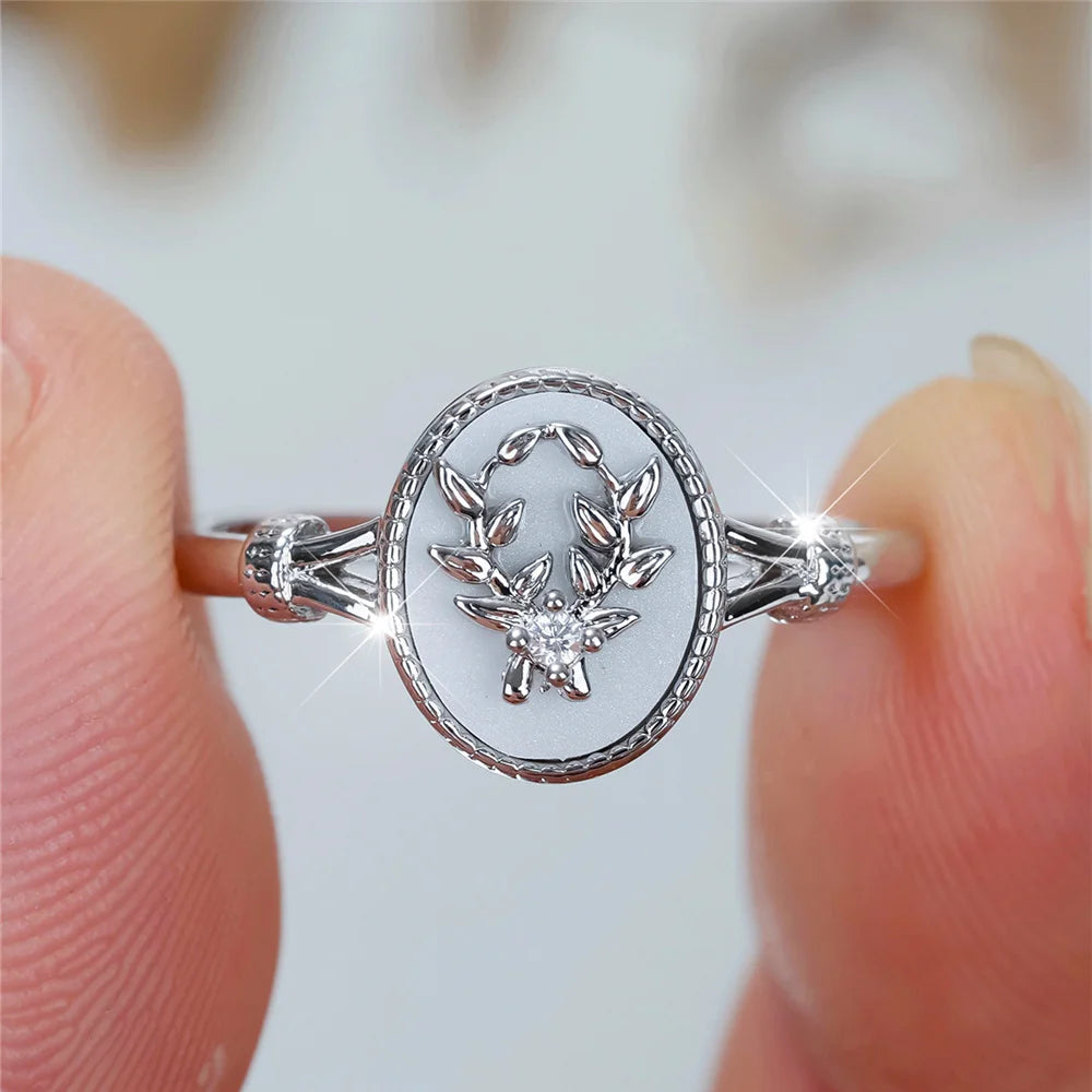ChimFemale-Bague de Cuir oral elu Ovale en Pierre d'Émail Blanc pour Femme, Vintage, Or, Argent, Bijoux de Mariage, Cadeau