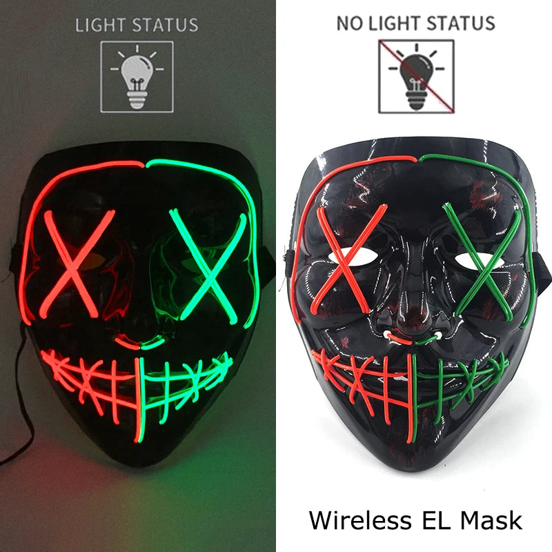 Masque Néon Lumineux EL – Halloween, Cosplay et Purge Effrayant pour Adultes