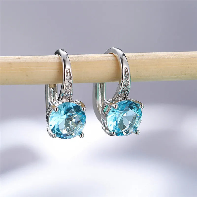Boucles d'oreilles rondes en pierre blanche pour femmes, bijoux de mariage, cristal, classique, argent, document, femme, luxe