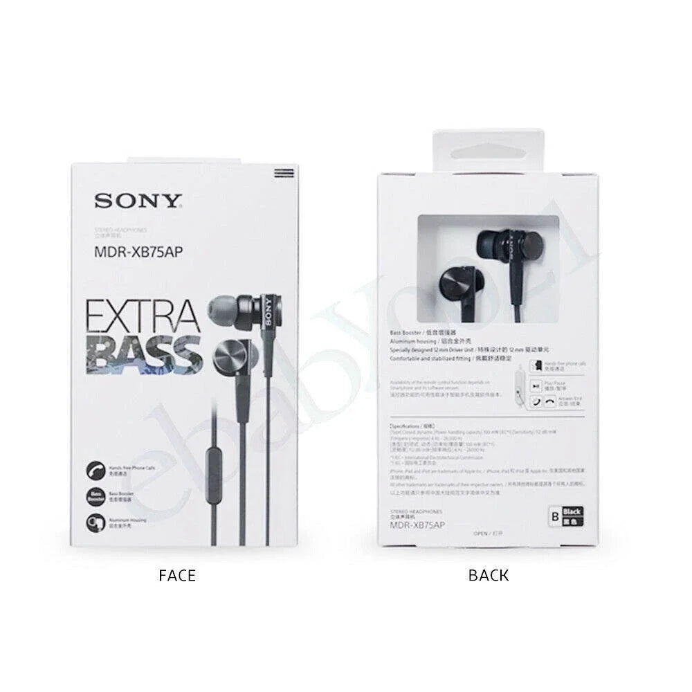 Écouteurs Intra-Auriculaires Sony MDR-XB75AP Extra Bass avec Micro, Filaires 3.5mm et ANC Premium