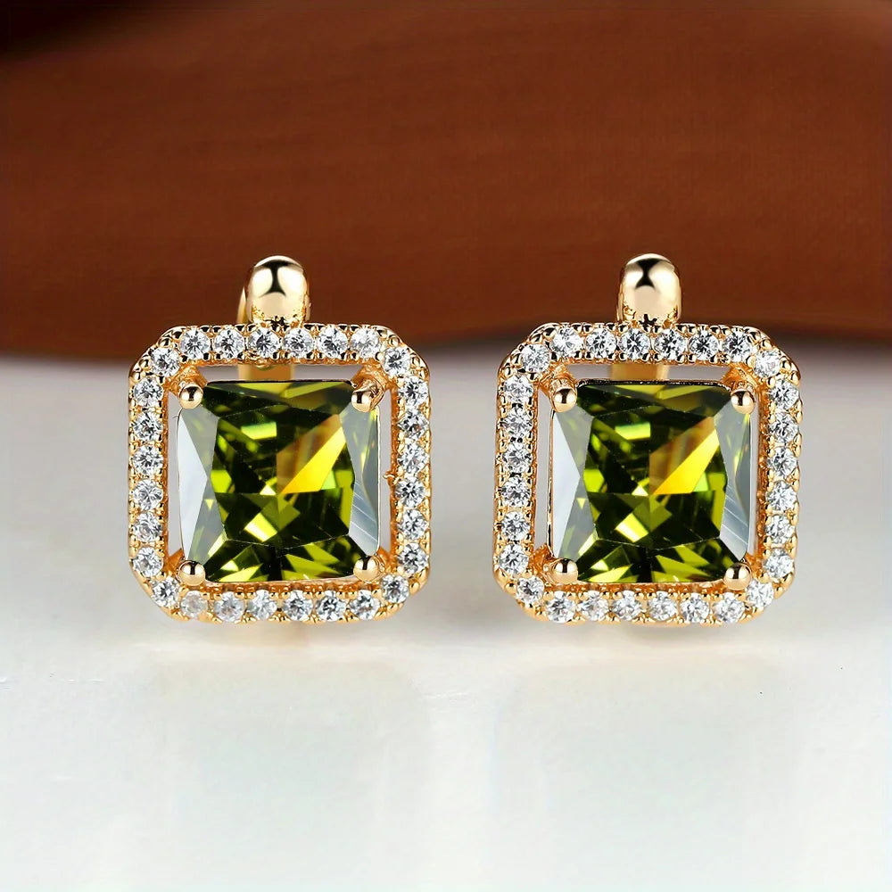 Boucles d'oreilles carrées en pierre verte et Zircon pour femmes, jolies boucles d'oreilles en pierre de naissance en cristal, style Boho, couleur or, petites boucles d'oreilles pour femmes, bijoux
