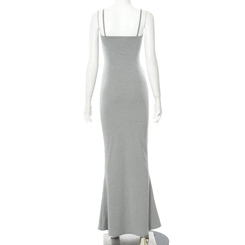 Y2K – robe Maxi Sexy pour femmes, dos nu, Slim, robe de soirée, pull concis, longue, moulante, marron, automne 2025