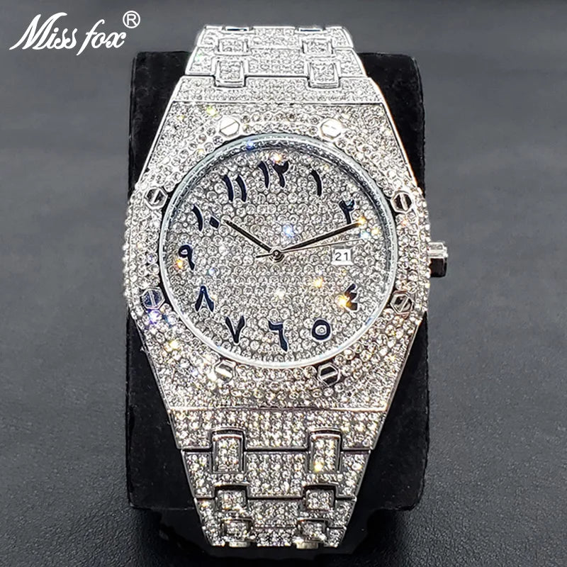 Luxus Voller Diamant Uhren für Männer Marke Hip Hop Iced Out Arabischen Ziffern Mode Stahl Wasserdichte Uhr Drop Shipping