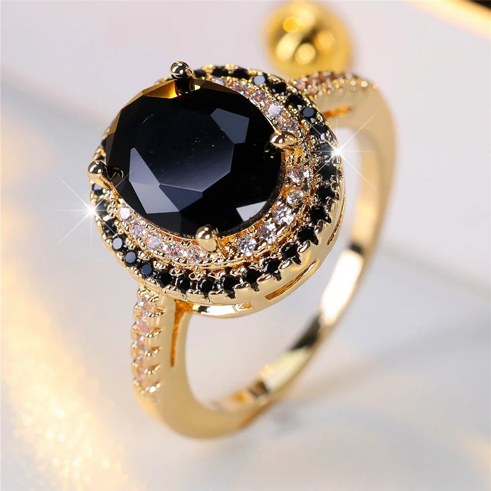 Bagues ovales de luxe en pierre de Zircon noir pour femmes, Vintage, couleur argent, bracelet de mariage, bijoux de mariée, cadeau de fiançailles