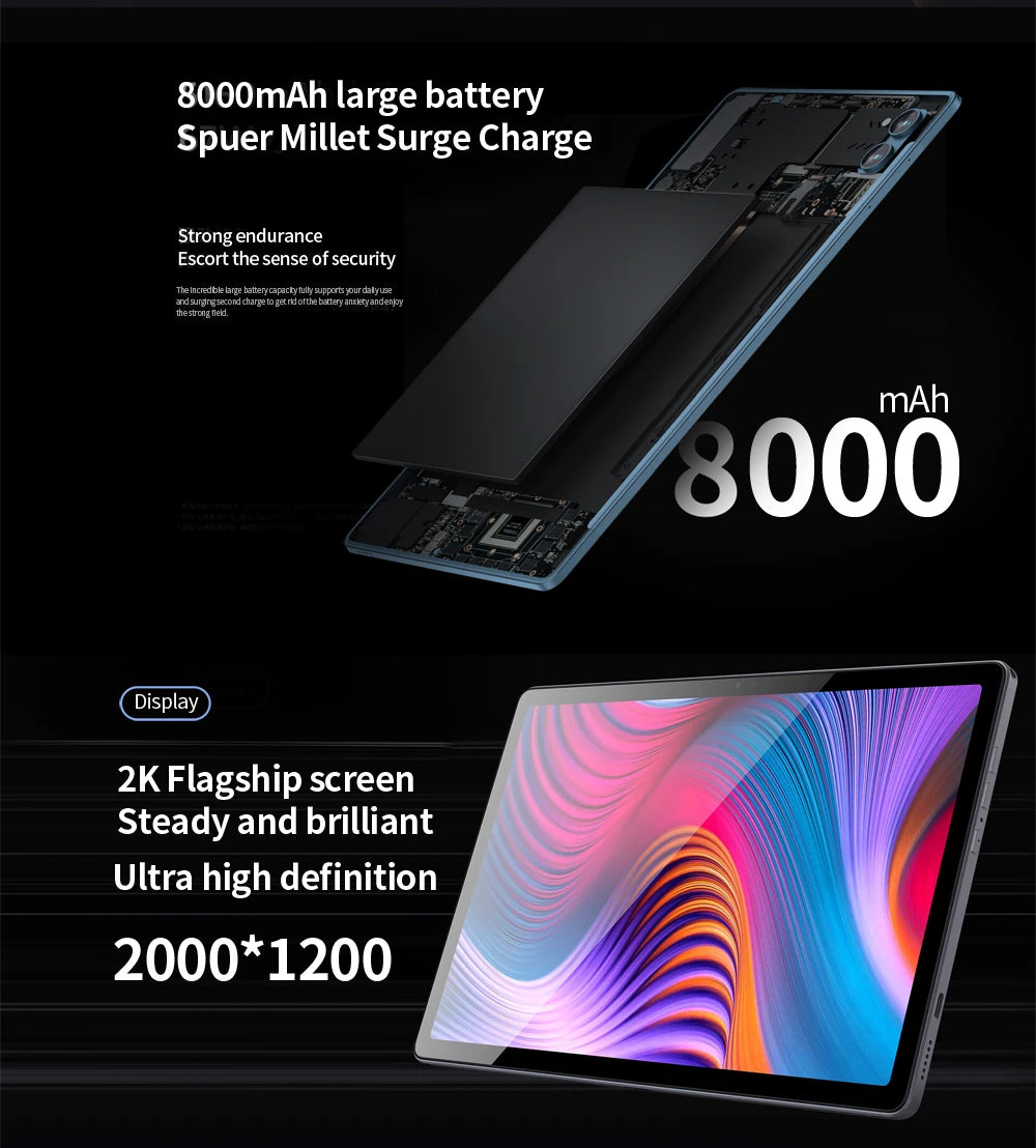 Tablette PC BDF d'origine, Android 12, Octa Core, 3G, 4G, Permanence, Internet, WiFi, Internet, BT, Version globale, 8 Go de RAM, 256 Go, Dean, 10,1 pouces